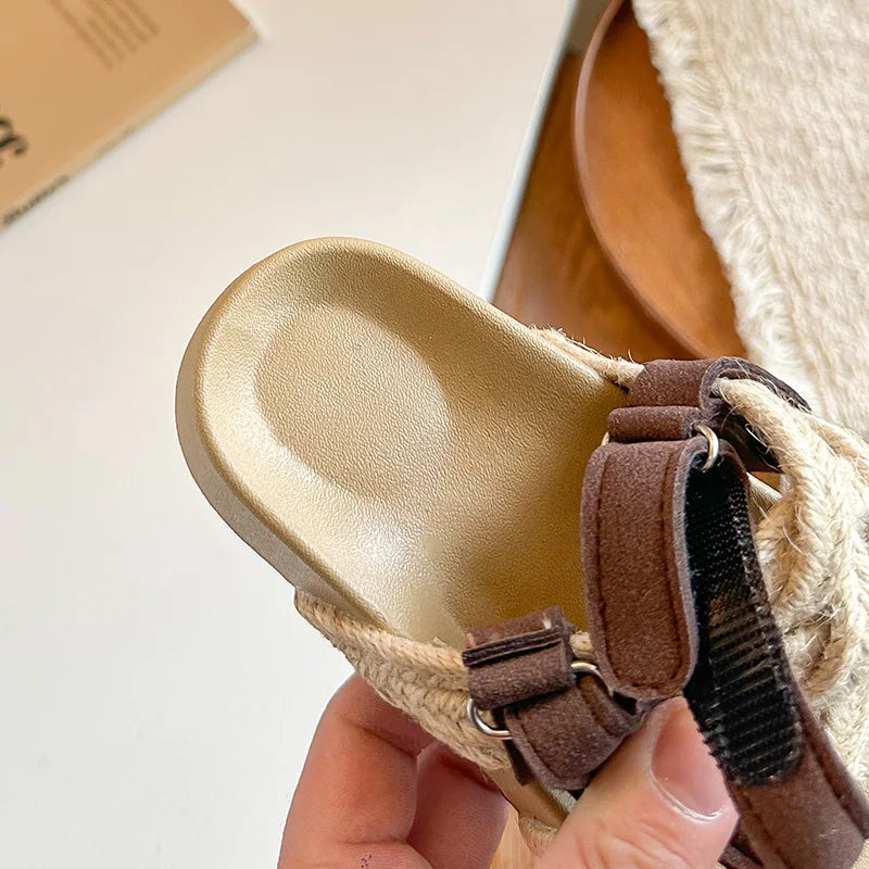 Children's Boho Braided Sandals Summer New Boys Girls Casual Shoes for Outdoor Daily Wear Open-toe Kids Platform Beach Sandals