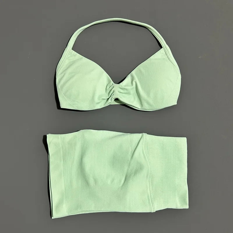 2PCS HISTELLO Sports Seamless Yoga Set Push Up Women Bra Scrunch Butt Lift Leggings Ultra Soft Comfort Yoga Workout Wear