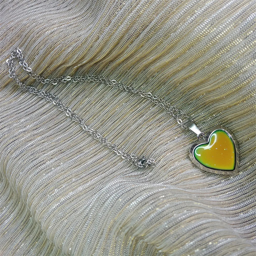 Heart Mood Locket Necklace Color Changing Necklace Temperature Mood Stainless Steel Love Shape Photo Pendant Necklace Jewelry