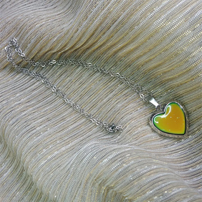 Heart Mood Locket Necklace Color Changing Necklace Temperature Mood Stainless Steel Love Shape Photo Pendant Necklace Jewelry