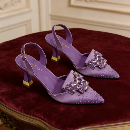 Rhinestone Pointed Toe High Heels - Elegant Italian Style Footwear for Women's Parties