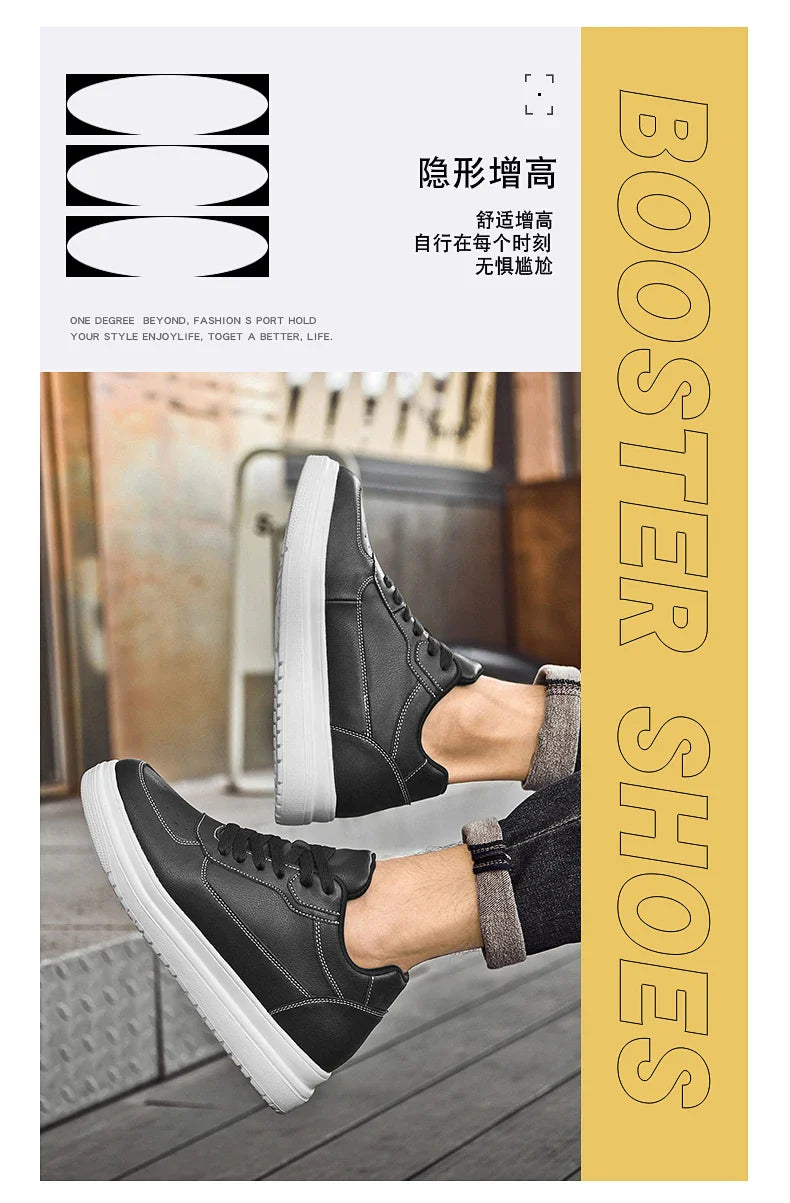 Novos sapatos masculinos invisíveis para aumentar a altura, sapatos esportivos de 6 CM-8 CM-10 CM, sapatos esportivos de couro branco para homens, tamanhos ampliados 36-46