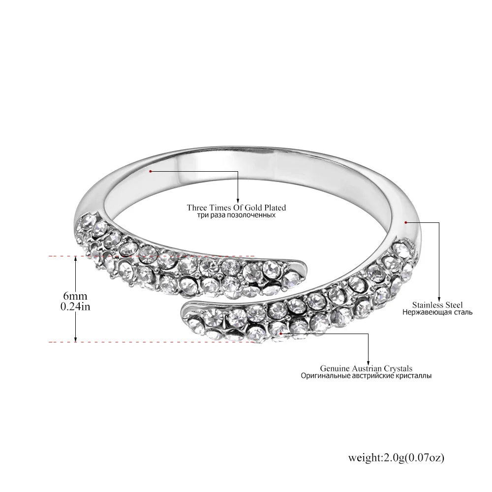 Luxury Shiny Cubic Zirconia Exquisite Stainless Steel Open Ring Adjustable Trendy Waterproof Jewelry anillos mujer R24003