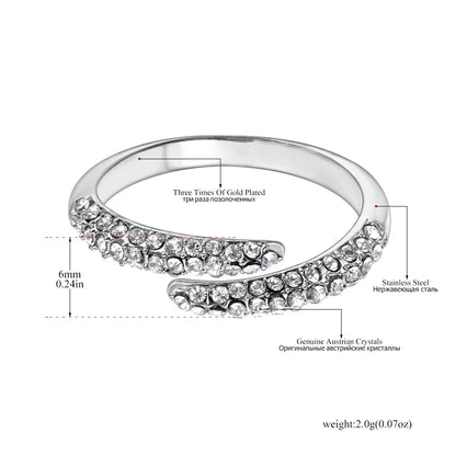 Luxury Shiny Cubic Zirconia Exquisite Stainless Steel Open Ring Adjustable Trendy Waterproof Jewelry anillos mujer R24003