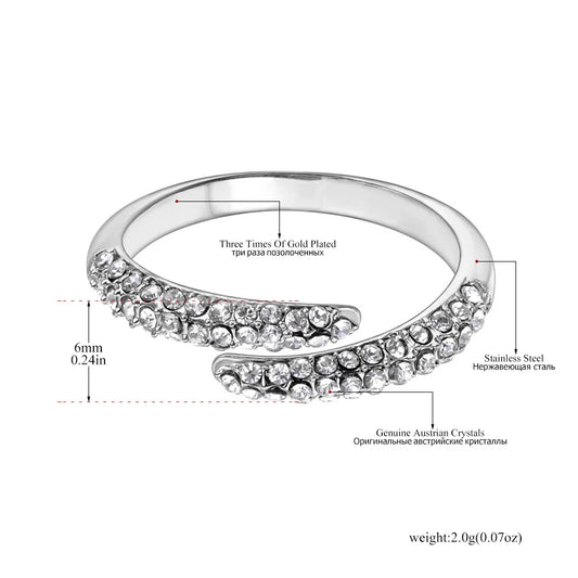 Luxury Shiny Cubic Zirconia Exquisite Stainless Steel Open Ring Adjustable Trendy Waterproof Jewelry anillos mujer R24003