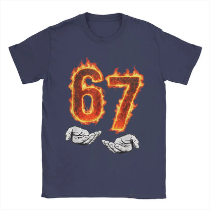 6 7 Meme Six Seven 67 Hands Meme Fire Printed T-Shirt for Men Women Leisure Cotton Tees Round Neck Short Sleeve T Shirt 3XL Tops