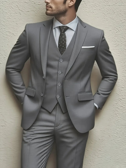 Men's 3pcs Suit Set, Jacket + Vest + Pants, Fashionable, Suitable for Weddings, Parties and Formal Occasions