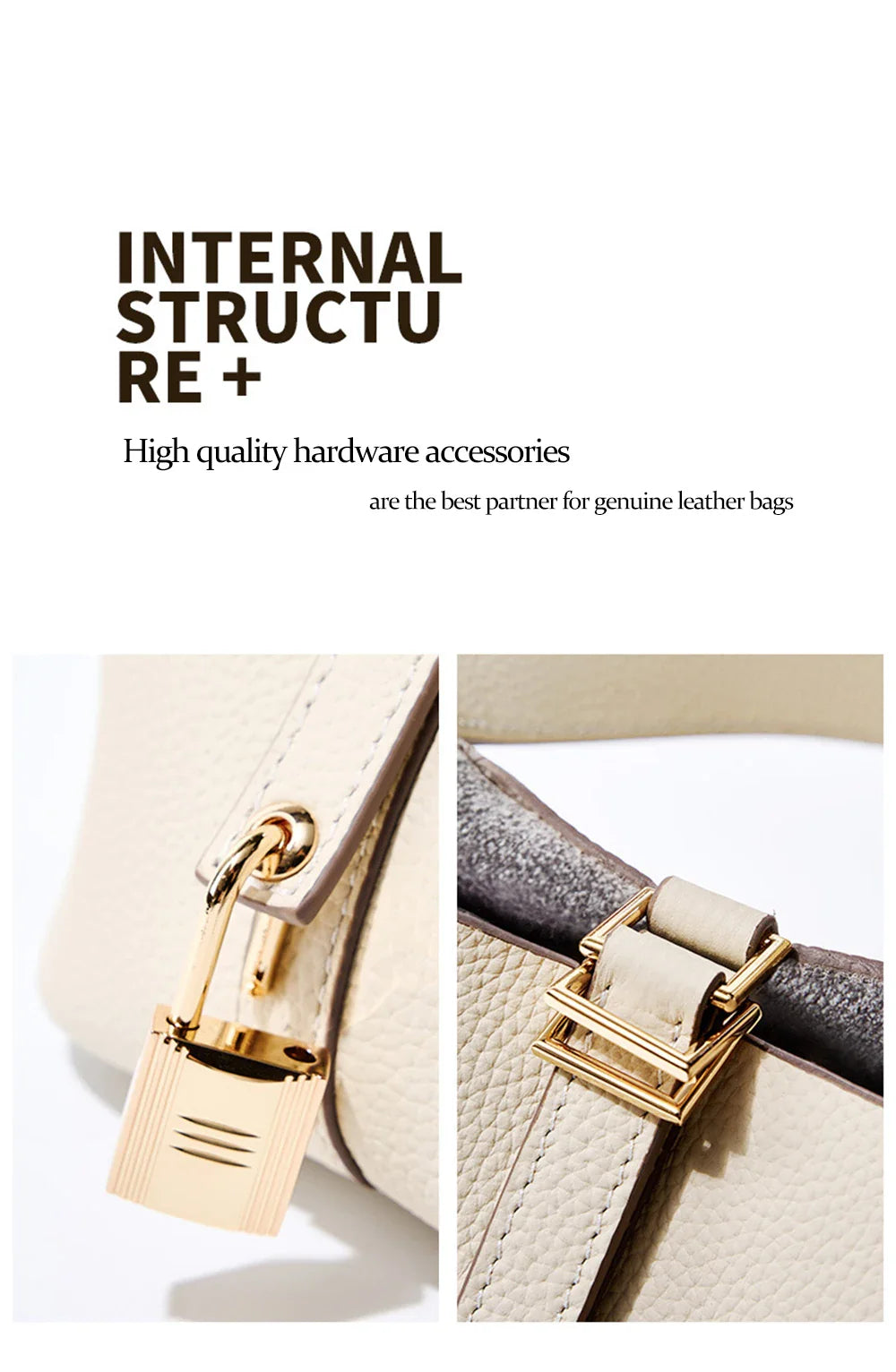 2025 Casual Fashion Female Genuine Leather Bucket Bag Luxury Handbag High-End Tote Bag Woman Cow Leather Mommy Bag & Metal Lock