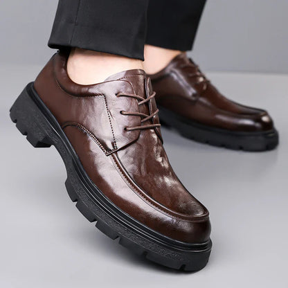 Men's Comfortable Genuine Leather British Thick-soled Business Leather Shoes for Spring 2025, New Lace-up Oxford Shoes