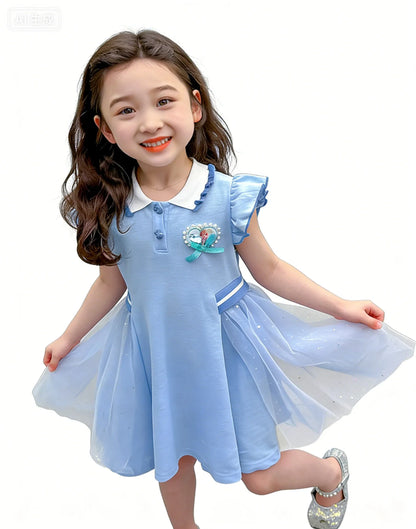Girls Summer Princess Style Polo Dress Kids Casual Short Sleeve Lapel A-Line Dress Toddler Baby Girls Party Holiday