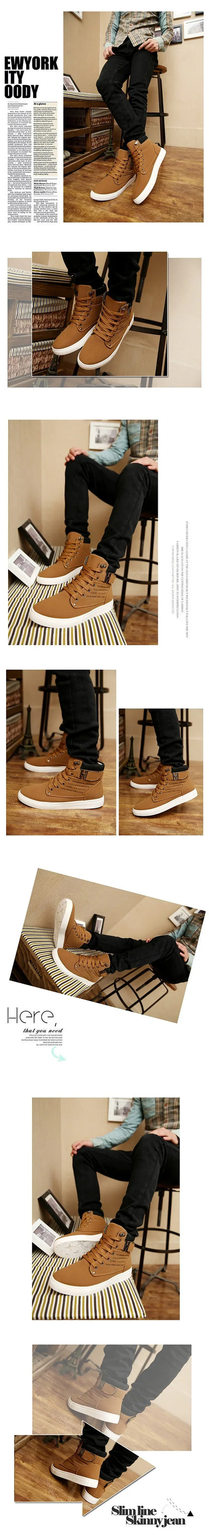 Men's Boots  New Korean Version Men's Shoes High Top Skateboard Shoes Retro Platform Casual Lace Up Men Fashion Boots 2025