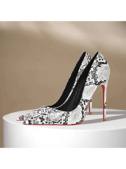 Summer fashion new snake patterned high heels for women slim heels, sexy, shallow mouth, niche temperament, pointed single shoes