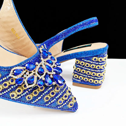Rhinestone Big Pumps And Bag To Party INS Style Pointed-Toe Shoes And Bag Elegant High Heels for Women