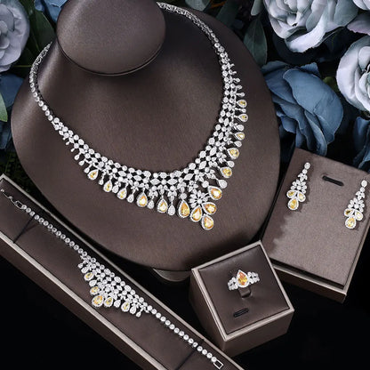 4 pieces of bride zirconia full set of women's party jewelry, luxury Dubai Nigeria CZ luxury crystal wedding necklace set