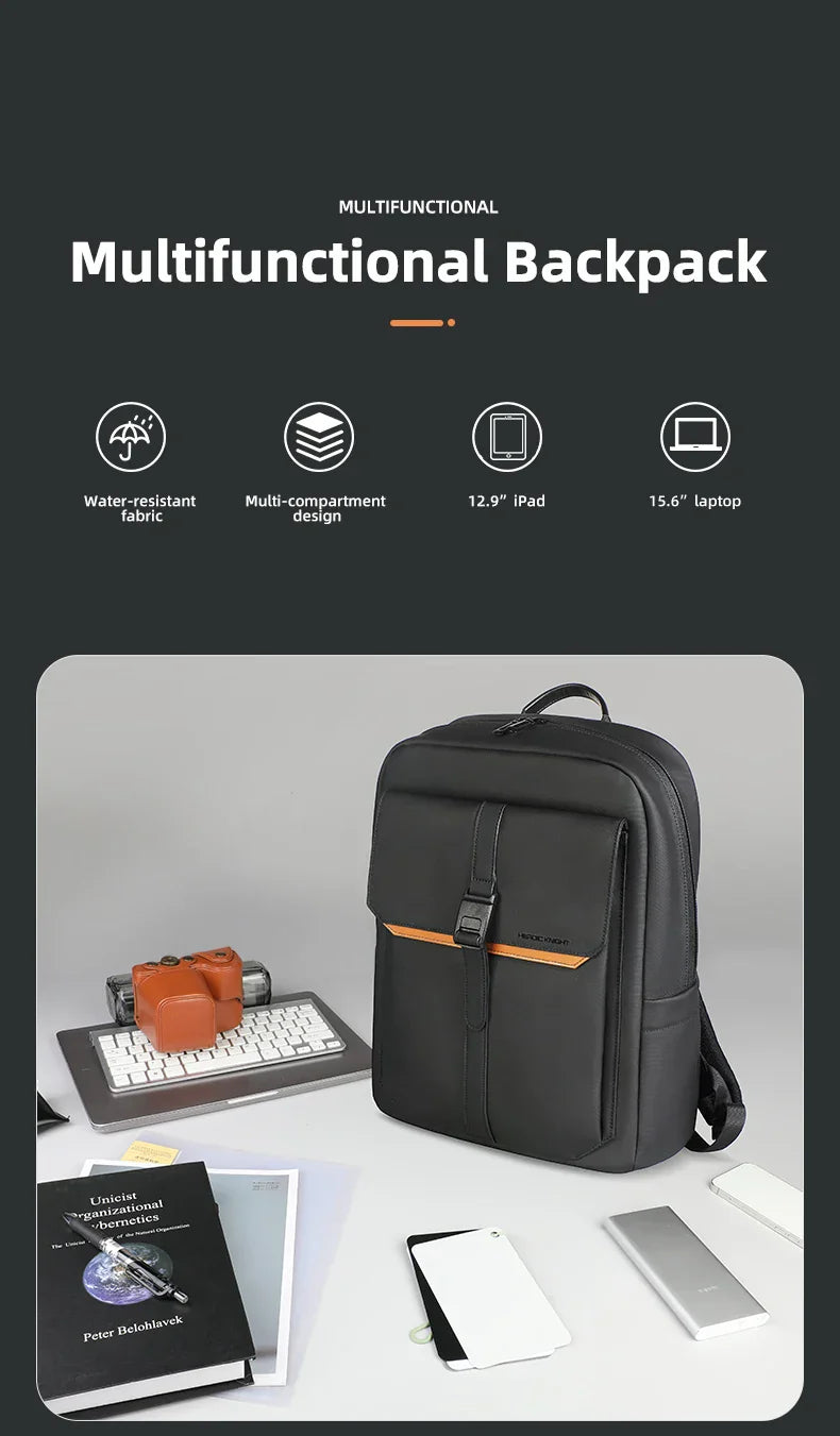 Stylish Business Backpack for Men Waterproof 15.6 inch Flap Laptop Backpack Multiple Pockets Casual Daypack for Work School