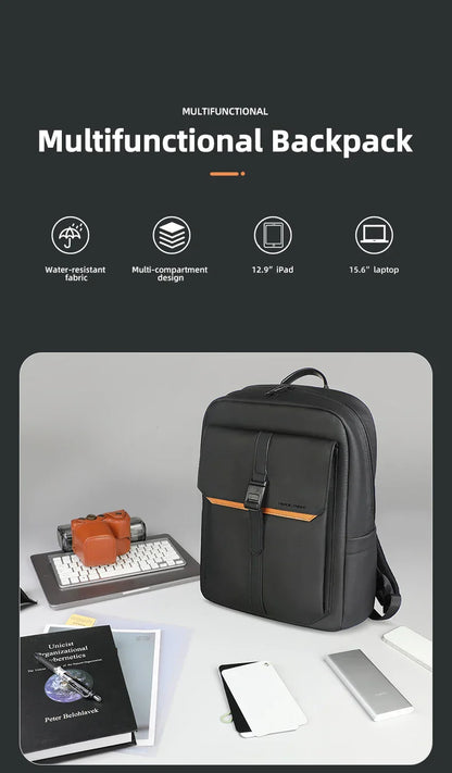 Stylish Business Backpack for Men Waterproof 15.6 inch Flap Laptop Backpack Multiple Pockets Casual Daypack for Work School