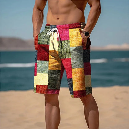 Men's Summer Quick Dry Beach Pants Casual Fitness Shorts Breathable Board Shorts Patchwork Printed Plus Size Swimming Shorts