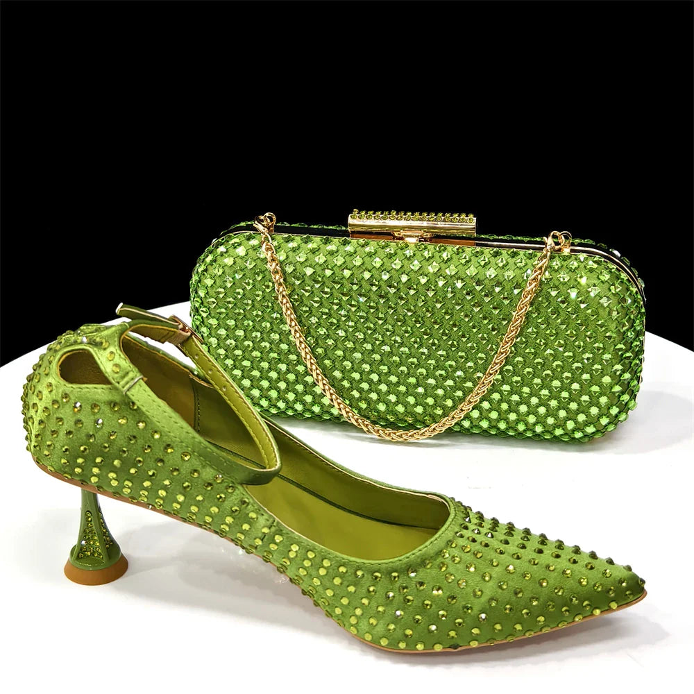 Women's Heels & Bag Set – Rhinestone-Embellished Designer Shoes Perfect for Weddings & Special Occasions
