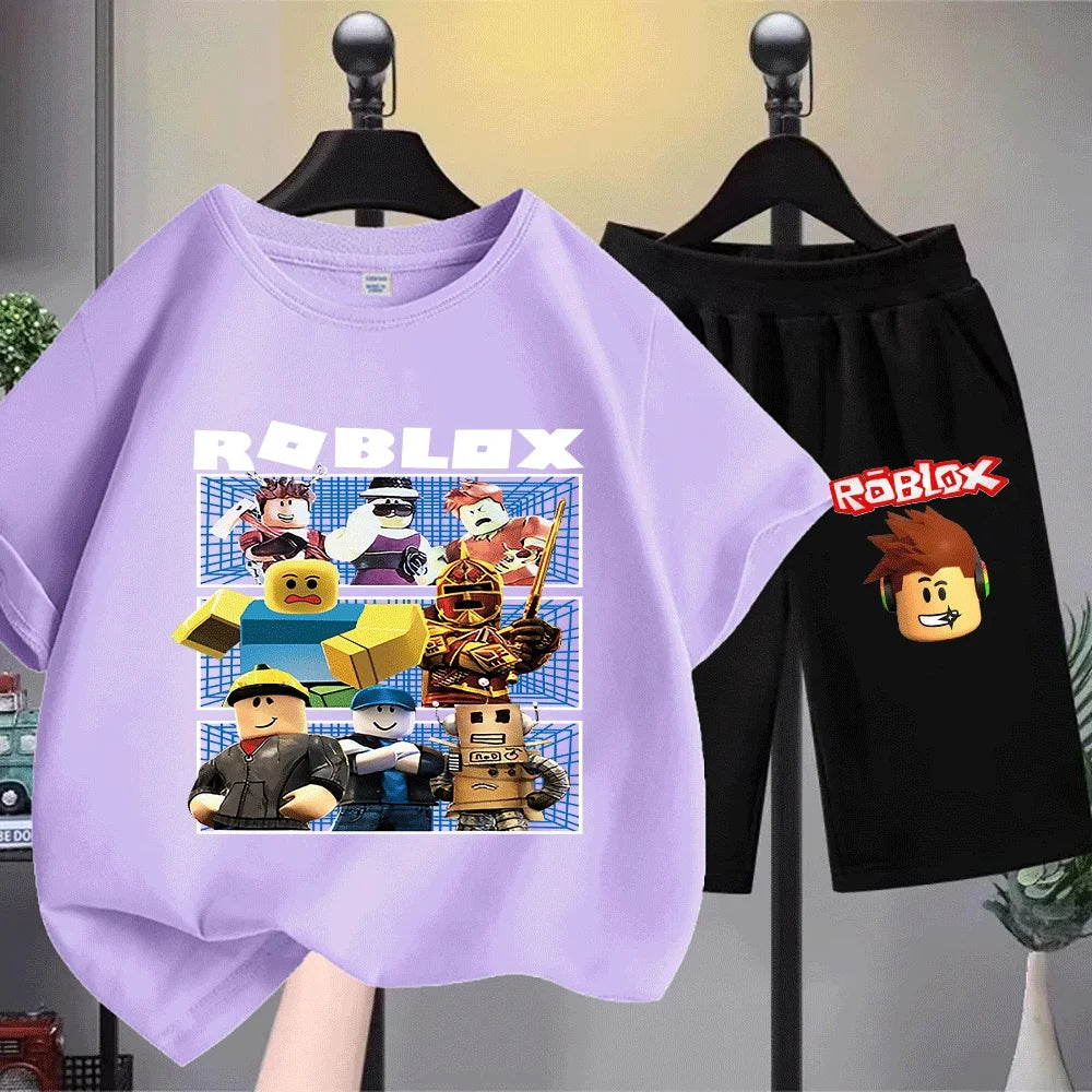 Kids Print Short Sleeve T-Shirt Set Fashionable and Fun for Little Gamers