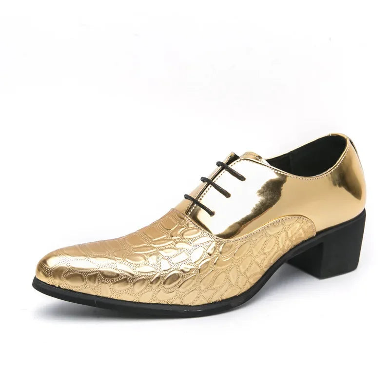 Luxury Wedding Dress Men High Heel Shoes Design Blue Man Patent Leather Shoes Party Men Pointed Toe Formal Shoes Zapatos Oxfords