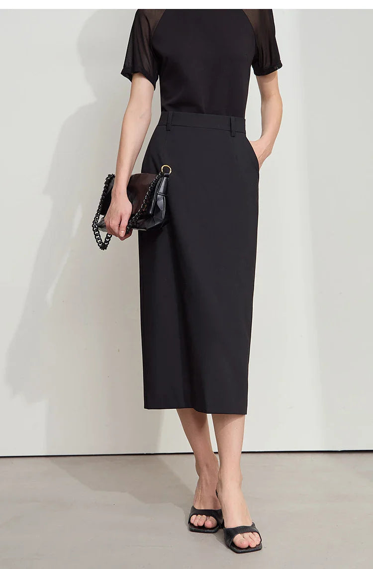 Women's Midi Skirt Minimalist New Summer Style High Intelligence Sense Commuting Elegant Back Slit Straight Skirt 12522034