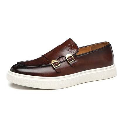 Fashion Men's Casual Shoes Snakeskin Grain Leather Men Retro British Style Loafers Monk Shoes Mens Slip-on Outdoor Driving Flats