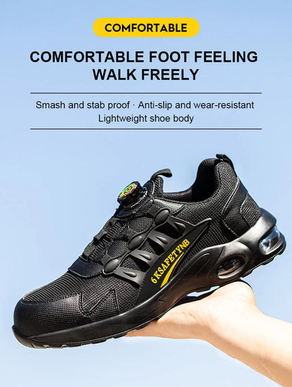 Men Safety Shoes Steel Toe Sneakers Rotated Buckle Puncture Proof Work Safety Boots Man Air Cushion Warehouse Work Shoes
