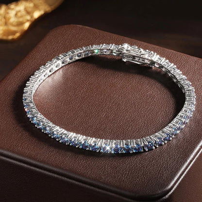 Blue Moissanite Tennis Bracelets for Women Man 3mm 4mm Lab Grow Diamond with Certificate 925 Silver Plated 18k Bracelet