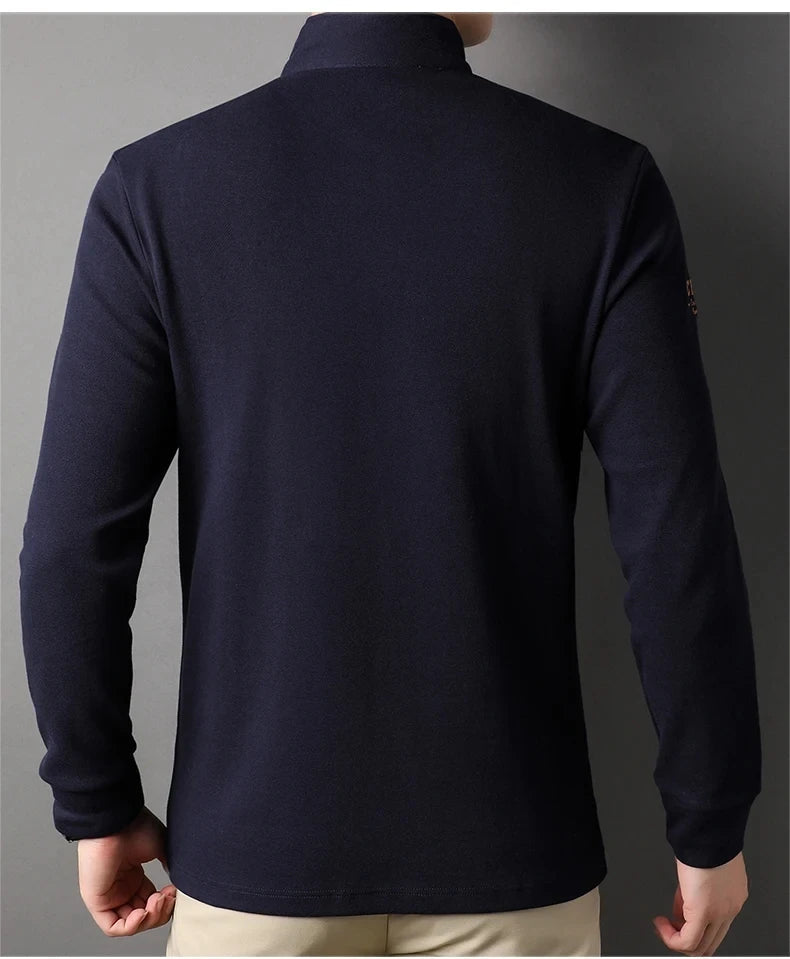 High end 100% cotton brand long sleeve T-shirt men's standing collar autumn fashionable embroidery Paul casual sports polo shirt