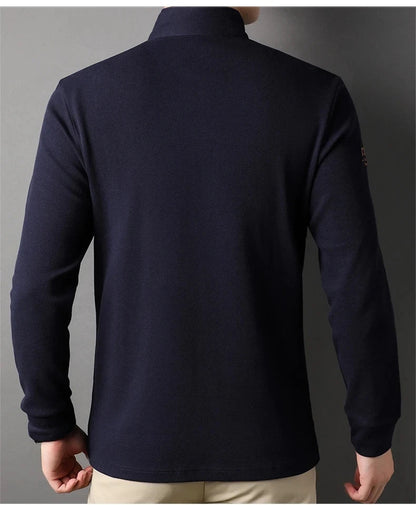 High end 100% cotton brand long sleeve T-shirt men's standing collar autumn fashionable embroidery Paul casual sports polo shirt