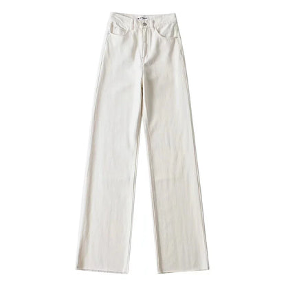 Classic Straight-Leg High-Waisted Denim Jeans with Raw Hem