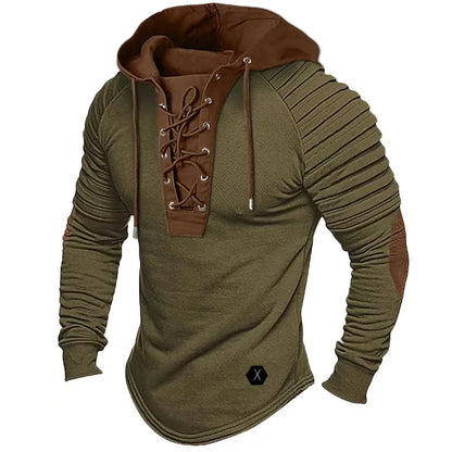 Spring Autumn Men's Pullover Hooded T-shirts Sweatshirt Lace Sports Long Sleeve Folded Casual Clothes Hoodies For Male Tees Tops