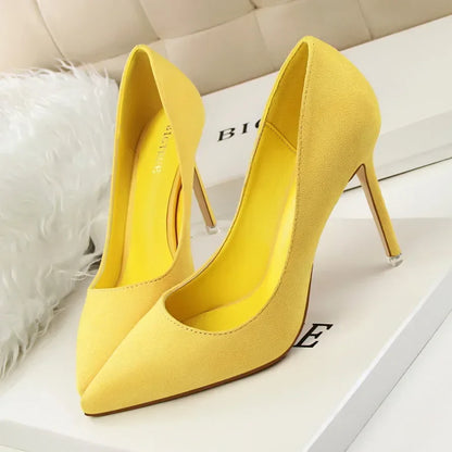 Women Elegant Flock Orange Purple Evening Banquet Party Pumps Lady Classic Scarpin New Burgundy 9cm High Heels Shoes Plus Size