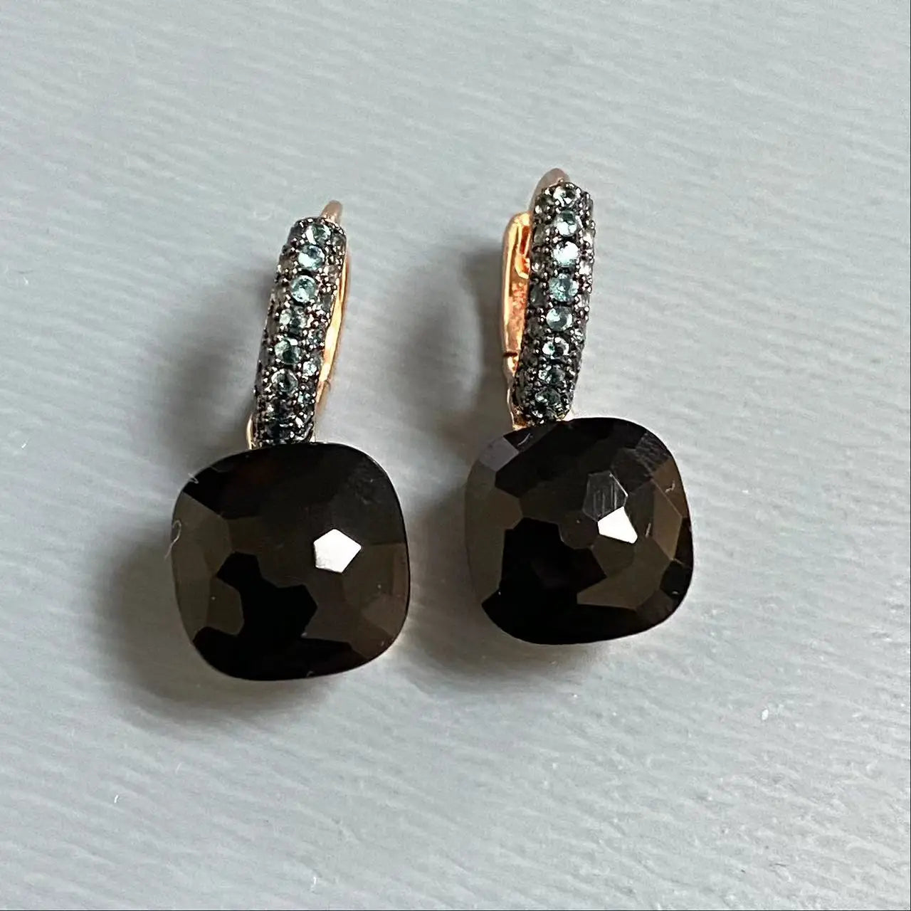 Classic Nudo Earrings Inlay Blue Topaz Zircon With Black Gun Plated Brown Crystal Earrings Fashion Jewelry Gift For Women