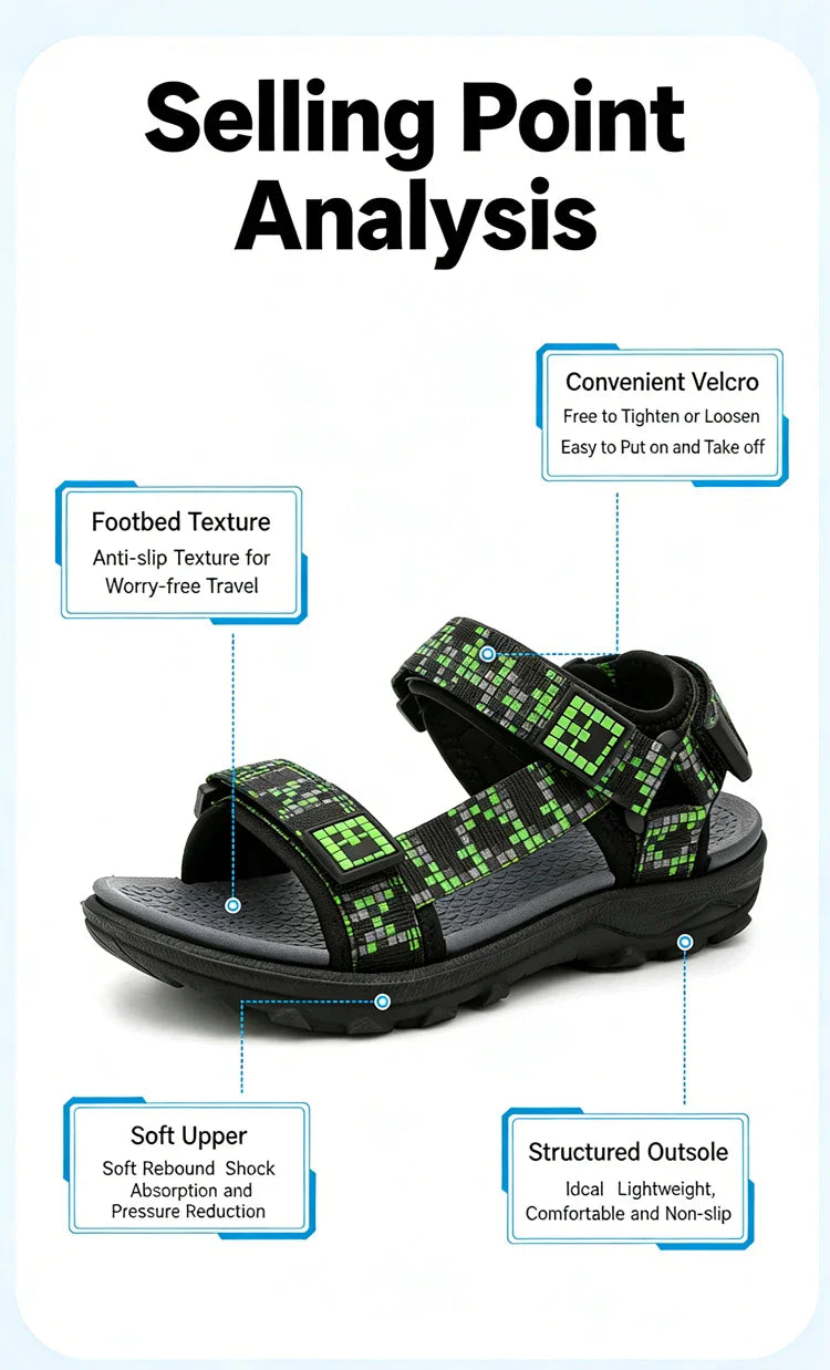 Children Casual Flat Sandals Boys Summer Beach Shoes Breathable Open Toe Non-Slip Kids Walking Footwear