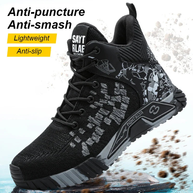 High Top Safety Shoes Men Anti Smashing Anti Puncture Work Shoes Men Work Safety Boots Men's Fashion Security Protective Boots