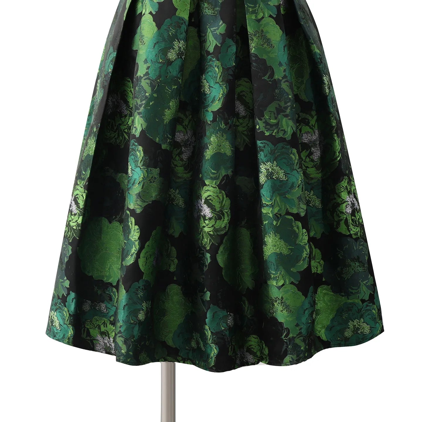 High Quality Elegant Lady Hepburn Style Mid-long Puff Skirt All-match Spring Autumn High Waist Green Jacquard Women A-line Skirt