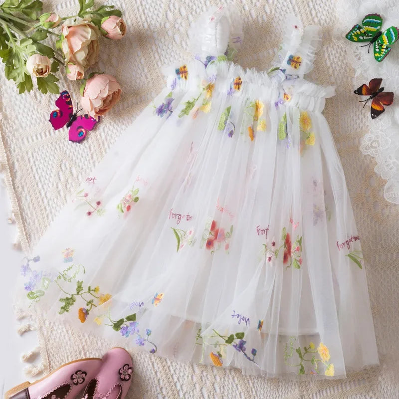 2026 All New Summer Tulle Toddler Girls Princess Dress 3D Butterfly Floral Embroidery Puff Skirt Girl's Party Gift Dress