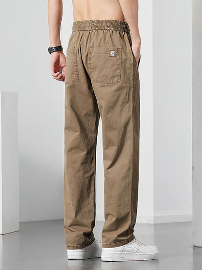 Straight Casual Cargo Pants Men Wide Leg Brown Long Cargo Business Work Trousers Drawstring Baggy Sweatpants Male