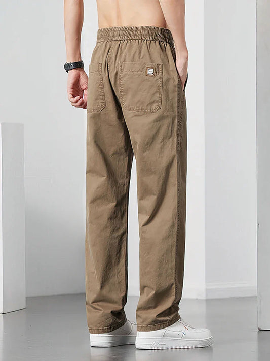 Straight Casual Cargo Pants Men Wide Leg Brown Long Cargo Business Work Trousers Drawstring Baggy Sweatpants Male