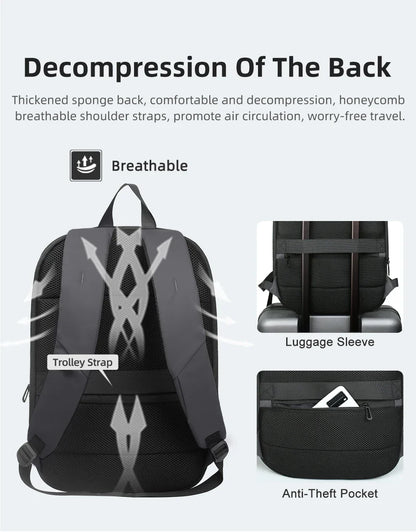 Business Backpack for Men 17 Inch Laptop Backpack with USB Port Slim Expandable Waterproof Travel Bag Large Work Computer Bag