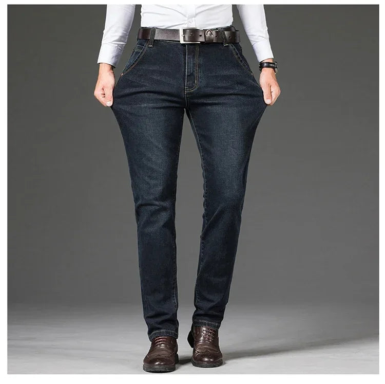 Plus Size 42 44 46 Spring Autumn Men's Fashion Casual Jeans Black Blue Classic Business Straight Elasticity Brand Denim Trousers