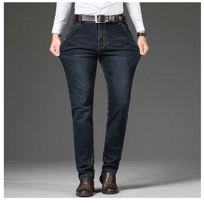 Plus Size 42 44 46 Spring Autumn Men's Fashion Casual Jeans Black Blue Classic Business Straight Elasticity Brand Denim Trousers