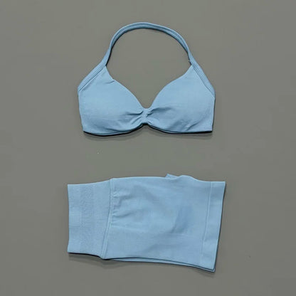 2 Piece Sport Set Women Seamless Yoga Tank Bra High Waist Scrunch Bum Gym Shorts Sets Fitness Running Workout Suit