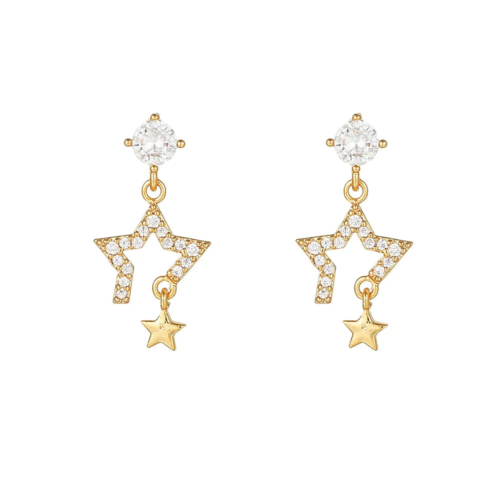 New Design Stainless Steel Cubic Zirconia Chain Stud Earrings For Women Star Moon Cartilage Earring Piercing Jewelry
