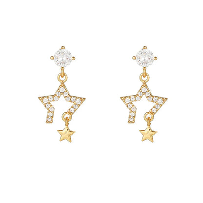 New Design Stainless Steel Cubic Zirconia Chain Stud Earrings For Women Star Moon Cartilage Earring Piercing Jewelry