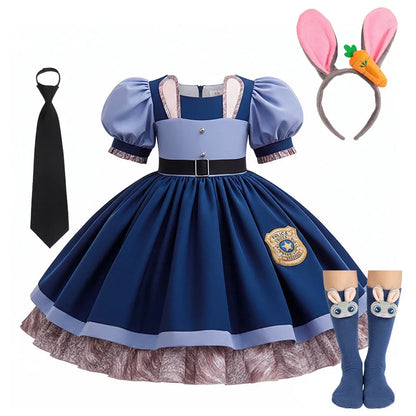 Girl Cosplay Judy Hopps Police Officer Dress Zootopia Bunny Costume Kids Dress Up Halloween Rabbit Dress Outfits