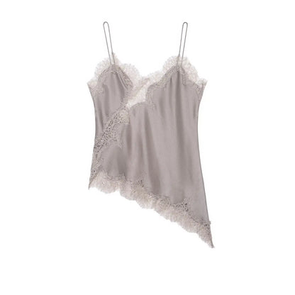 Women Fashion Asymmetric Lace Tops Sexy V Neck Short Camisole Tank Top Summer Lady Holiday Underwear Style Camis