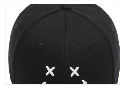 Women's Smiley Face Embroidery Baseball Caps Kpop Black Cotton Adjustable