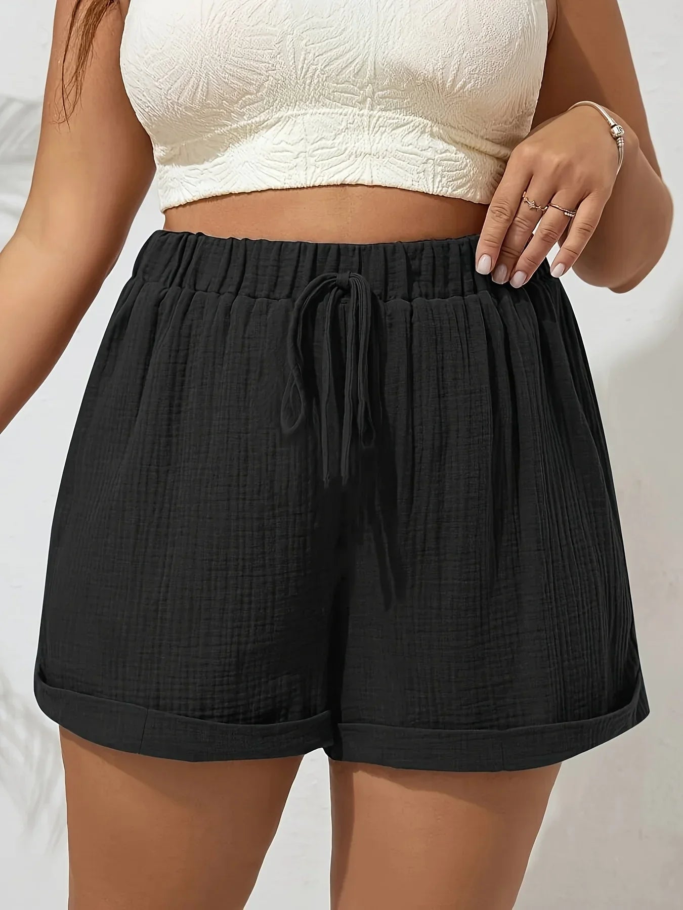 Plus Size High Waist Casual Shorts for Women Comfortable Lightweight with Elastic Waistband and Drawstring